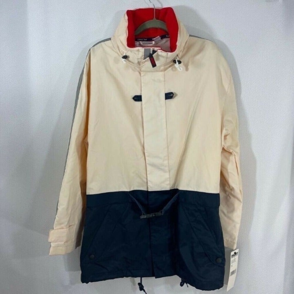 DKNY Classic Men's Beige Navy Colorblock Hooded Jacket Size Large NWT'S‎